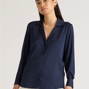 QUINCE Washable Stretch Silk Notch Collar Blouse